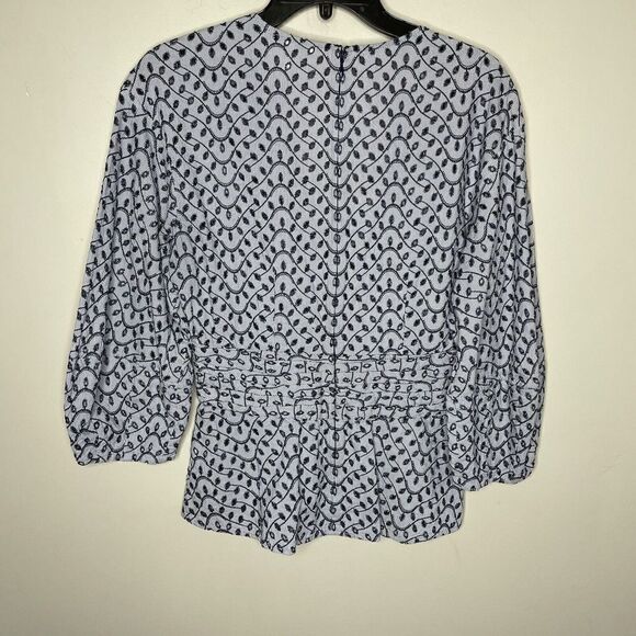 DEREK LAM 10 Crosby Noe Top Womens 8 Blue Embroidered Knot Front Blouse Cotton - Picture 8 of 15